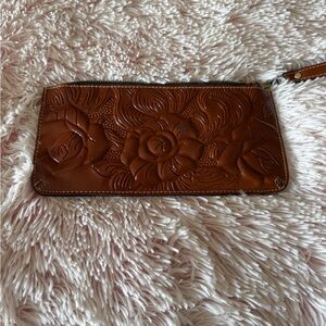 Patricia Nash Floral Embossed Tan Wristlet